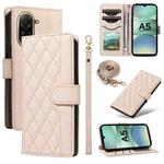 For Redmi A5 4G 173.3mm Three Card Slot Diamond Grid  Leather Phone Case with Long / Short Straps(Beige)
