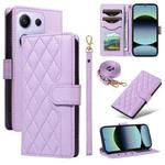 For Redmi Note 14S 4G / Note 13 Pro 4G Three Card Slot Diamond Grid  Leather Phone Case with Long / Short Straps(Purple)