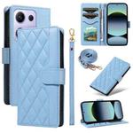 For Redmi Note 14S 4G / Note 13 Pro 4G Three Card Slot Diamond Grid  Leather Phone Case with Long / Short Straps(Blue)