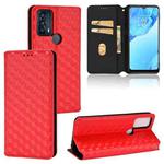 For TCL 20B 6159K Cubic Grid Texture Flip Leather Phone Case(Red)