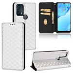 For TCL 20B 6159K Cubic Grid Texture Flip Leather Phone Case(Silver)