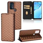 For TCL 20B 6159K Cubic Grid Texture Flip Leather Phone Case(Brown)