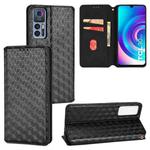 For TCL 30 4G / 5G / TCL 30+ 5G Cubic Grid Texture Flip Leather Phone Case(Black)