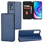 For TCL 30 4G / 5G / TCL 30+ 5G Cubic Grid Texture Flip Leather Phone Case(Blue)