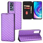 For TCL 30 4G / 5G / TCL 30+ 5G Cubic Grid Texture Flip Leather Phone Case(Purple)