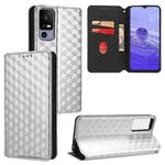 For TCL 40 R 5G Cubic Grid Texture Flip Leather Phone Case(Silver)