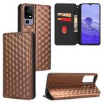 For TCL 40 R 5G Cubic Grid Texture Flip Leather Phone Case(Brown)