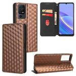 For TCL 40 SE Cubic Grid Texture Flip Leather Phone Case(Brown)