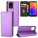 For TCL 303 Cubic Grid Texture Flip Leather Phone Case(Purple)