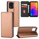 For TCL 303 Cubic Grid Texture Flip Leather Phone Case(Brown)