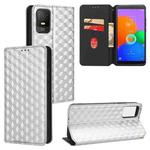 For TCL 403 Cubic Grid Texture Flip Leather Phone Case(Silver)