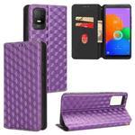 For TCL 403 Cubic Grid Texture Flip Leather Phone Case(Purple)
