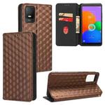 For TCL 403 Cubic Grid Texture Flip Leather Phone Case(Brown)