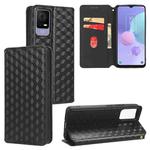For TCL 405 / TCL 406 Cubic Grid Texture Flip Leather Phone Case(Black)