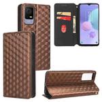 For TCL 405 / TCL 406 Cubic Grid Texture Flip Leather Phone Case(Brown)