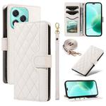 For Honor 400 Lite Three Card Slot Diamond Grid  Leather Phone Case with Long / Short Straps(White)