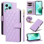 For Honor 400 Lite Three Card Slot Diamond Grid  Leather Phone Case with Long / Short Straps(Purple)