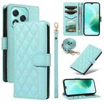 For Honor 400 Lite Three Card Slot Diamond Grid  Leather Phone Case with Long / Short Straps(Green)