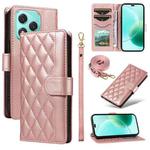 For Honor 400 Lite Three Card Slot Diamond Grid  Leather Phone Case with Long / Short Straps(Rose Gold)