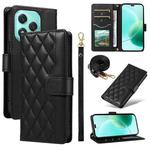 For Honor 400 Lite Three Card Slot Diamond Grid  Leather Phone Case with Long / Short Straps(Black)