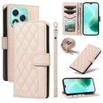 For Honor 400 Lite Three Card Slot Diamond Grid  Leather Phone Case with Long / Short Straps(Beige)
