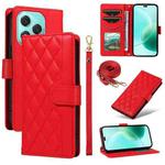 For Honor 400 Lite Three Card Slot Diamond Grid  Leather Phone Case with Long / Short Straps(Red)
