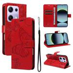 For Redmi Note 13 Pro 4G / 14S 4G 3D Butterfly Embossed Pattern Flip Leather Phone Case(Red)
