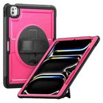 For iPad Pro 13 2024 Honeycomb Hand Grip Turntable Stand Tablet Case(Rose Red)