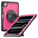 For iPad Pro 11 2024 Honeycomb Hand Grip Turntable Stand Tablet Case(Rose Red)