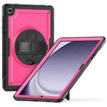For Samsung Galaxy Tab A9+ Honeycomb Hand Grip Turntable Stand Tablet Case(Rose Red)