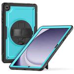 For Samsung Galaxy Tab A9+ Honeycomb Hand Grip Turntable Stand Tablet Case(Light Blue)