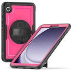 For Samsung Galaxy Tab A9 Honeycomb Hand Grip Turntable Stand Tablet Case(Rose Red)