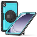 For Samsung Galaxy Tab A9 Honeycomb Hand Grip Turntable Stand Tablet Case(Light Blue)