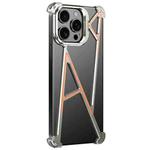 For iPhone 15 Pro Max Four Corner Shockproof Lens Bracket Hollow Metal Phone Case(Titanium)