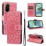 For Redmi A5 4G 173.3mm Embossed Sunflower Pattern Flip Leather Phone Case(Pink)