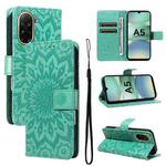 For Redmi A5 4G 173.3mm Embossed Sunflower Pattern Flip Leather Phone Case(Green)