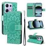 For Redmi Note 14S 4G / Note 13 Pro 4G Embossed Sunflower Pattern Flip Leather Phone Case(Green)
