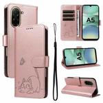 For Redmi A5 4G 173.3mm Adorable Cat Embossed Pattern Flip Leather Phone Case(Rose Gold)