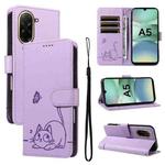 For Redmi A5 4G 173.3mm Adorable Cat Embossed Pattern Flip Leather Phone Case(Purple)