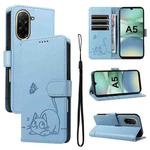For Redmi A5 4G 173.3mm Adorable Cat Embossed Pattern Flip Leather Phone Case(Sky Blue)