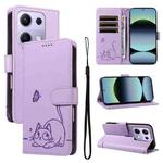 For Redmi Note 13 Pro 4G / 14S 4G Adorable Cat Embossed Pattern Flip Leather Phone Case(Purple)