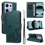 For Redmi Note 13 Pro 4G / 14S 4G Adorable Cat Embossed Pattern Flip Leather Phone Case(Dark Green)