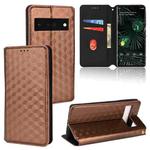 For Google Pixel 6 Pro Cubic Grid Texture Flip Leather Phone Case(Brown)