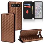 For Google Pixel 6a Cubic Grid Texture Flip Leather Phone Case(Brown)