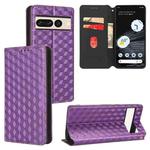 For Google Pixel 7 Pro Cubic Grid Texture Flip Leather Phone Case(Purple)