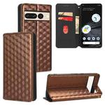 For Google Pixel 7 Pro Cubic Grid Texture Flip Leather Phone Case(Brown)