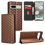 For Google Pixel 7 Cubic Grid Texture Flip Leather Phone Case(Brown)