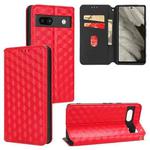 For Google Pixel 7a Cubic Grid Texture Flip Leather Phone Case(Red)