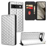 For Google Pixel 7a Cubic Grid Texture Flip Leather Phone Case(Silver)