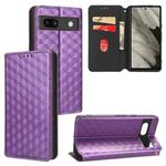 For Google Pixel 7a Cubic Grid Texture Flip Leather Phone Case(Purple)
